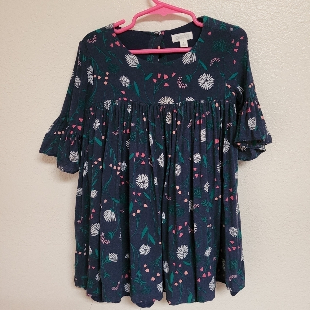 Gymboree Navy Blue Floral Dress with Bell Sleeves